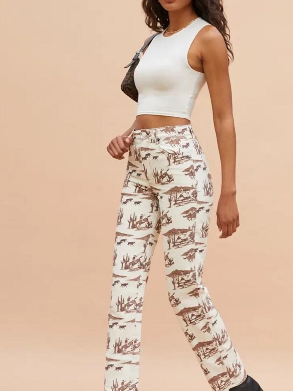 Reformation Jeans with Brown Western Print